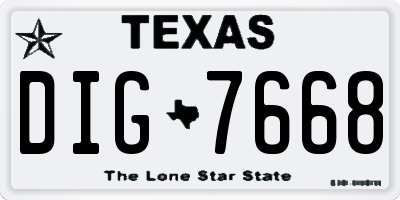 TX license plate DIG7668