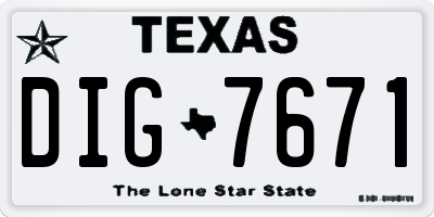 TX license plate DIG7671