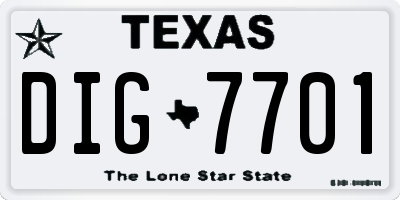 TX license plate DIG7701