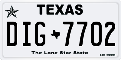 TX license plate DIG7702