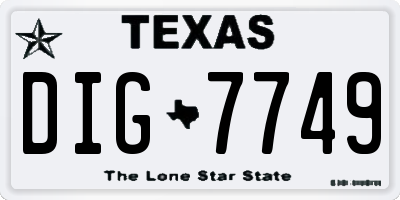TX license plate DIG7749