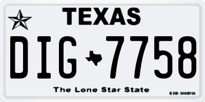 TX license plate DIG7758