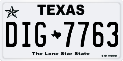 TX license plate DIG7763