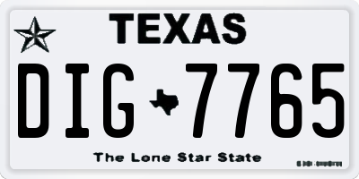 TX license plate DIG7765