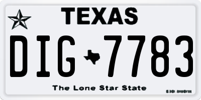 TX license plate DIG7783