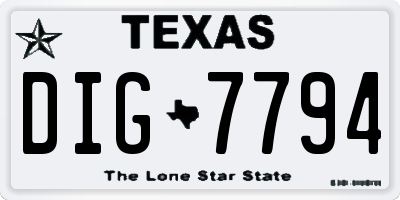 TX license plate DIG7794