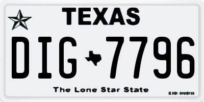 TX license plate DIG7796