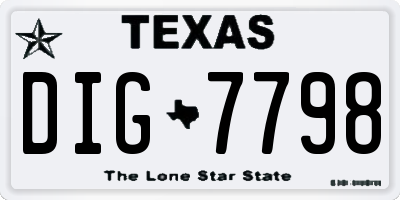 TX license plate DIG7798