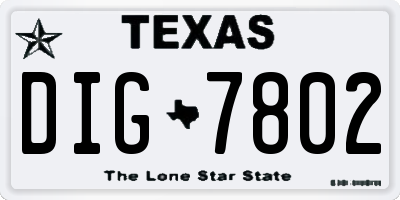 TX license plate DIG7802
