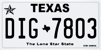 TX license plate DIG7803