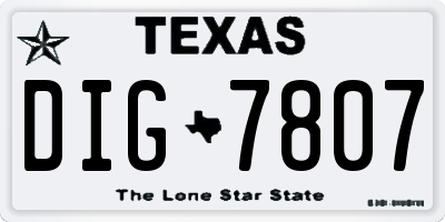 TX license plate DIG7807