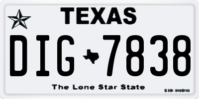 TX license plate DIG7838