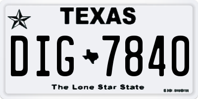 TX license plate DIG7840