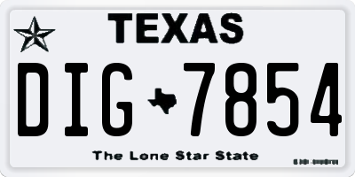 TX license plate DIG7854