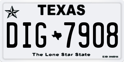 TX license plate DIG7908