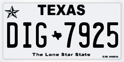 TX license plate DIG7925
