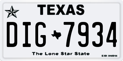 TX license plate DIG7934
