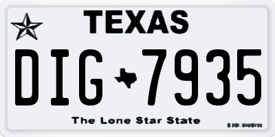 TX license plate DIG7935