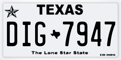 TX license plate DIG7947