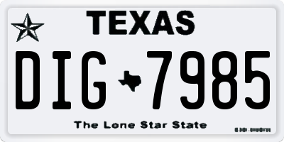 TX license plate DIG7985