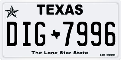 TX license plate DIG7996