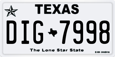 TX license plate DIG7998
