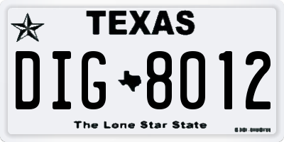 TX license plate DIG8012