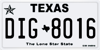 TX license plate DIG8016