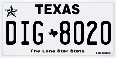 TX license plate DIG8020