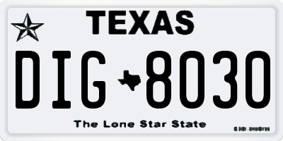 TX license plate DIG8030