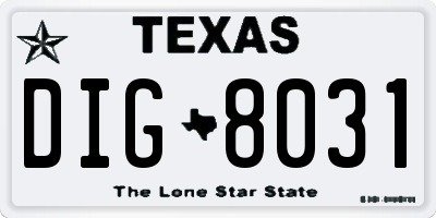 TX license plate DIG8031