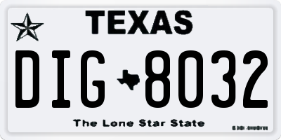 TX license plate DIG8032