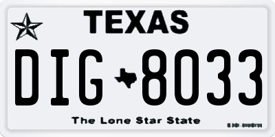 TX license plate DIG8033