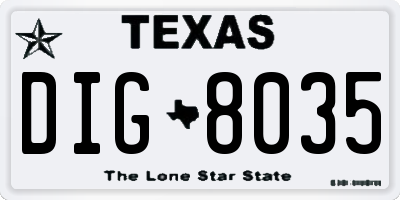 TX license plate DIG8035