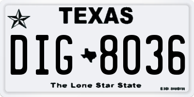 TX license plate DIG8036