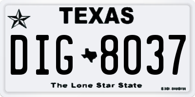 TX license plate DIG8037