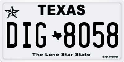 TX license plate DIG8058