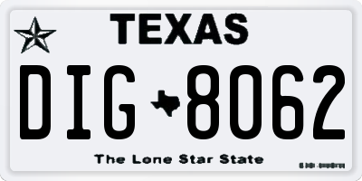 TX license plate DIG8062
