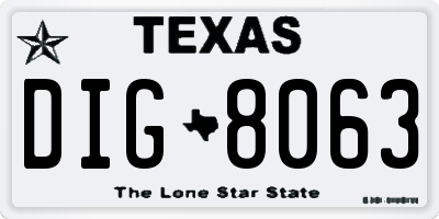 TX license plate DIG8063