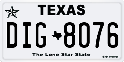 TX license plate DIG8076