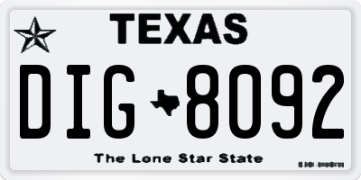TX license plate DIG8092