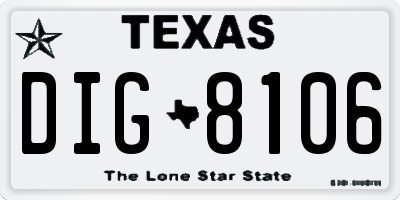 TX license plate DIG8106