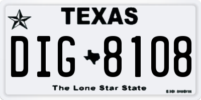 TX license plate DIG8108