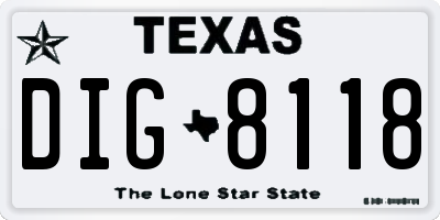 TX license plate DIG8118