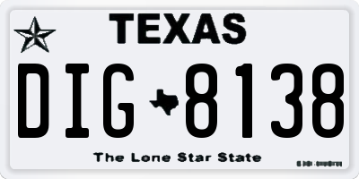 TX license plate DIG8138