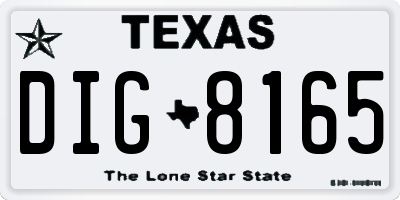 TX license plate DIG8165