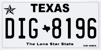 TX license plate DIG8196