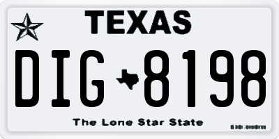 TX license plate DIG8198
