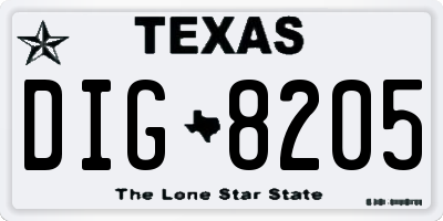TX license plate DIG8205