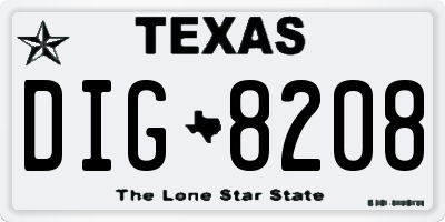 TX license plate DIG8208